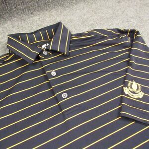 Footjoy Shirt Mens‎ Large Black Gold Pinstripe Polo Golf Lisle Performance